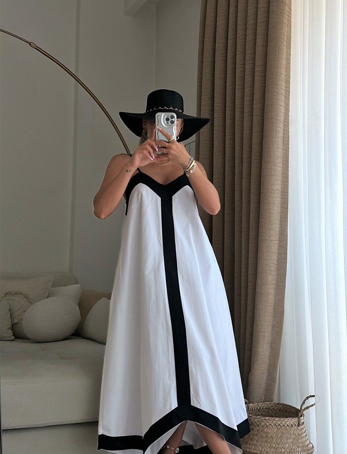 V Yaka Tasarım Askılı Elbise - ONZE