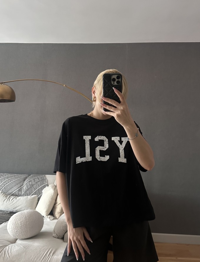 Siyah Ysl Baskılı T-shirt - ONZE