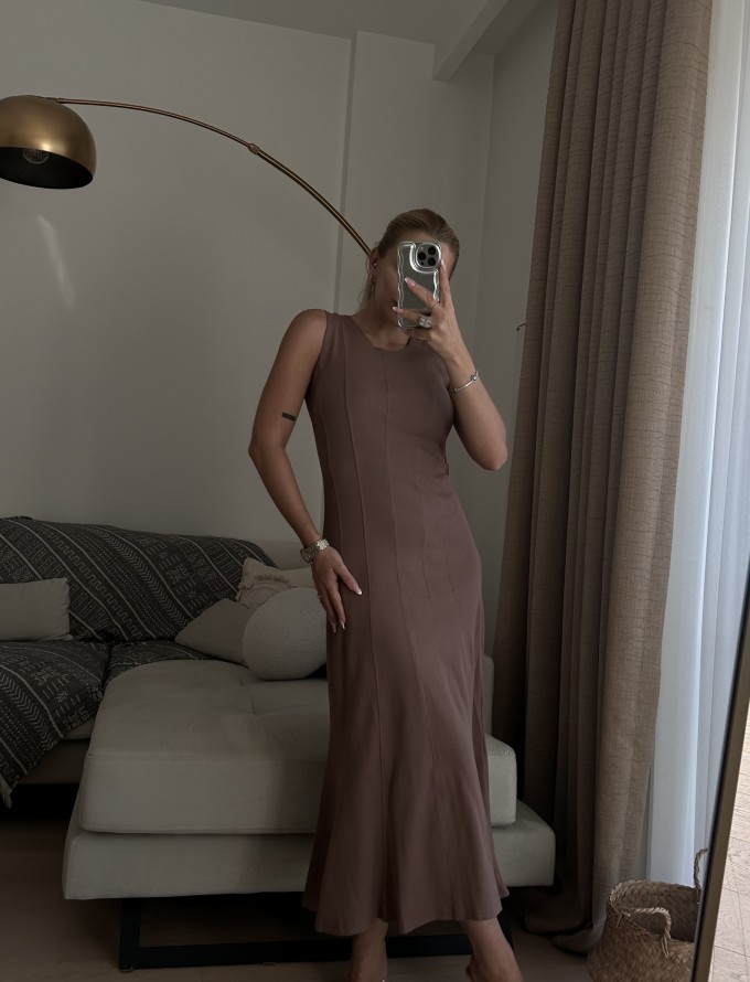 Parçalı kahverengi Elbise - ONZE