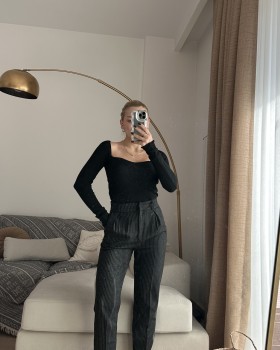 Siyah Çizgili Havuç Model Pantolon
